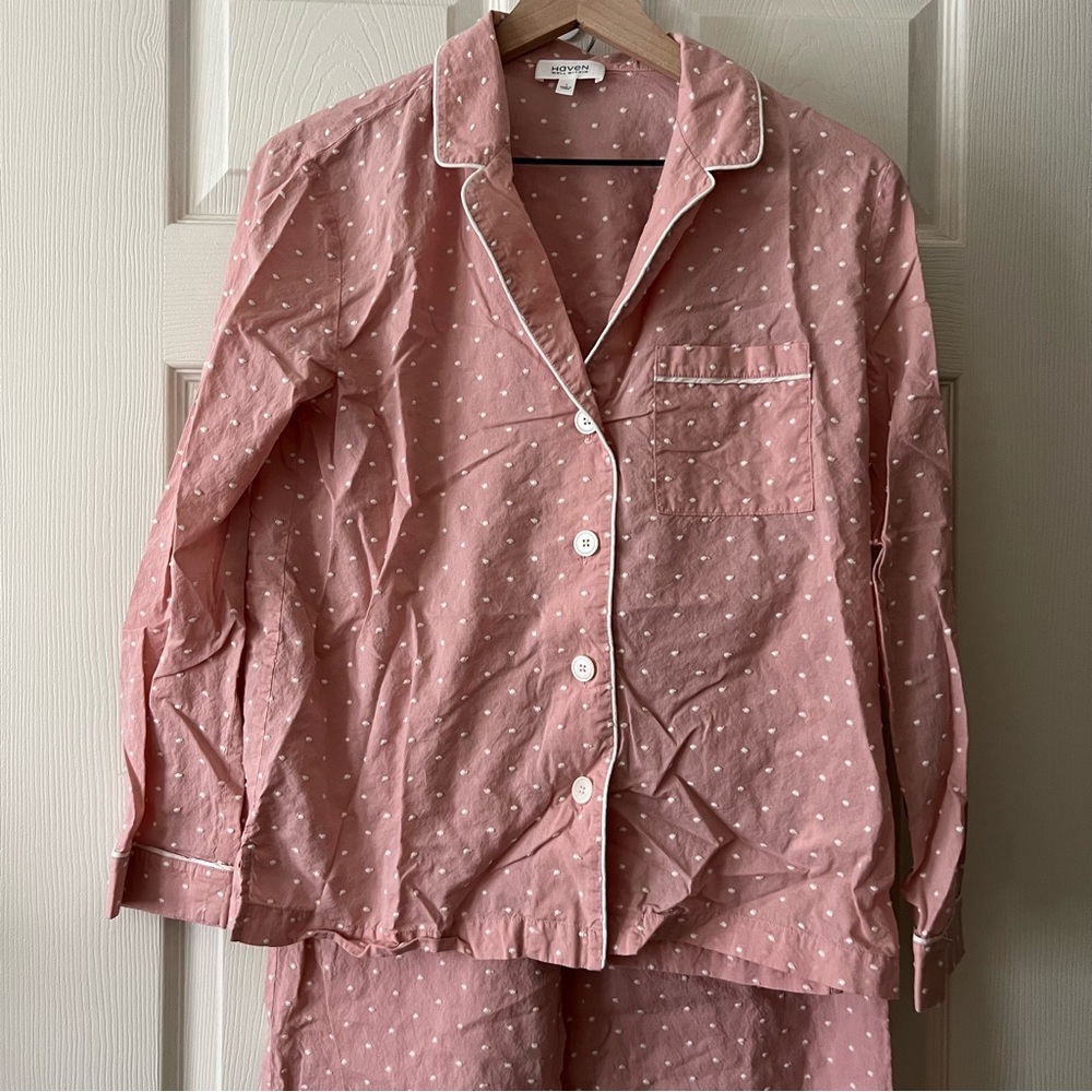 Haven Well Within Cotton Poplin Pajama Set Pink‎ Mauve Polka Dot Size Small